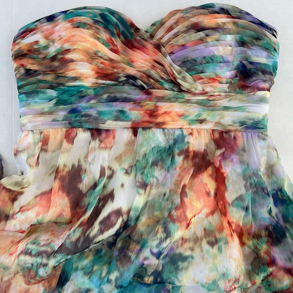 Aidan Maddox Strapless Sweetheart Pleated Watercolor Chiffon Dress Gown Formal 8 - Picture 16 of 16